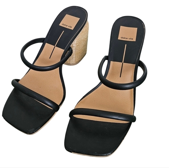 Dolce Vita black thin straps wicker block heel sandal size 9.5 - Picture 1 of 8